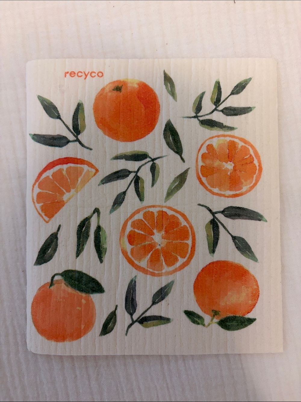 Recyco Citrus Orange & Green Fruit Print Swedish Dishcloth